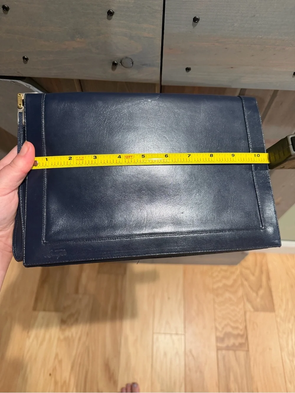 Vintage Lou Taylor Navy Leather Envelope Clutch Wristlet